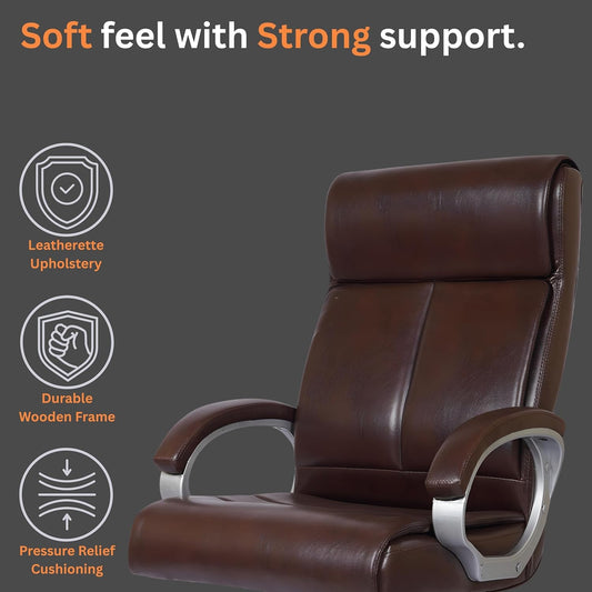 Oggon Rios executive office chair in brown leatherette with wide cushioned seat