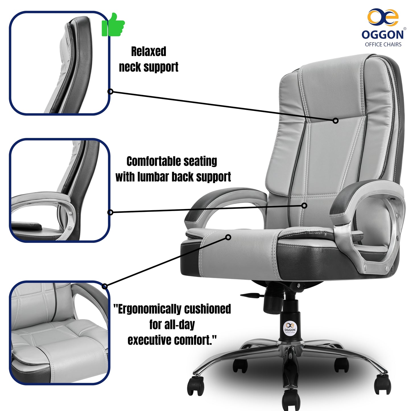 Oggon Charmer High Back Ergonomic Executive Leatherette Office Chair with Lumbar Support