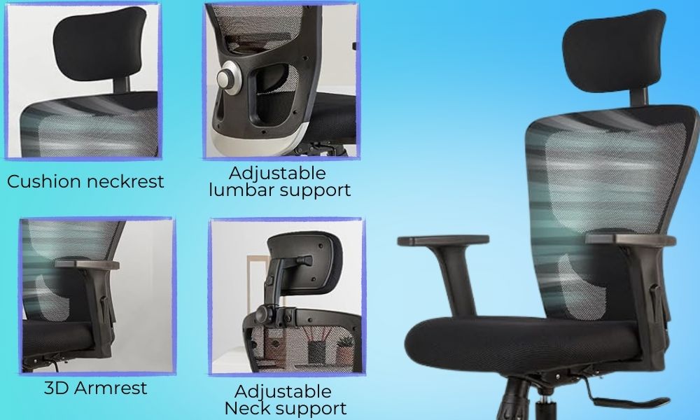 Oggon Victoria Ergonomic Mesh Office Chair with Headrest & 3D Adjustable Armrests