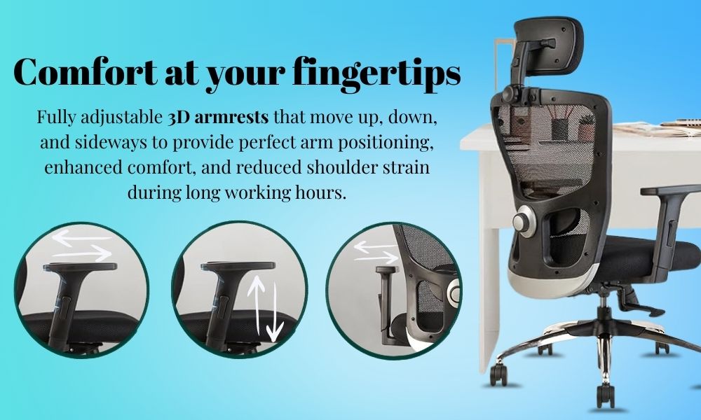 Oggon Victoria Ergonomic Mesh Office Chair with Headrest & 3D Adjustable Armrests