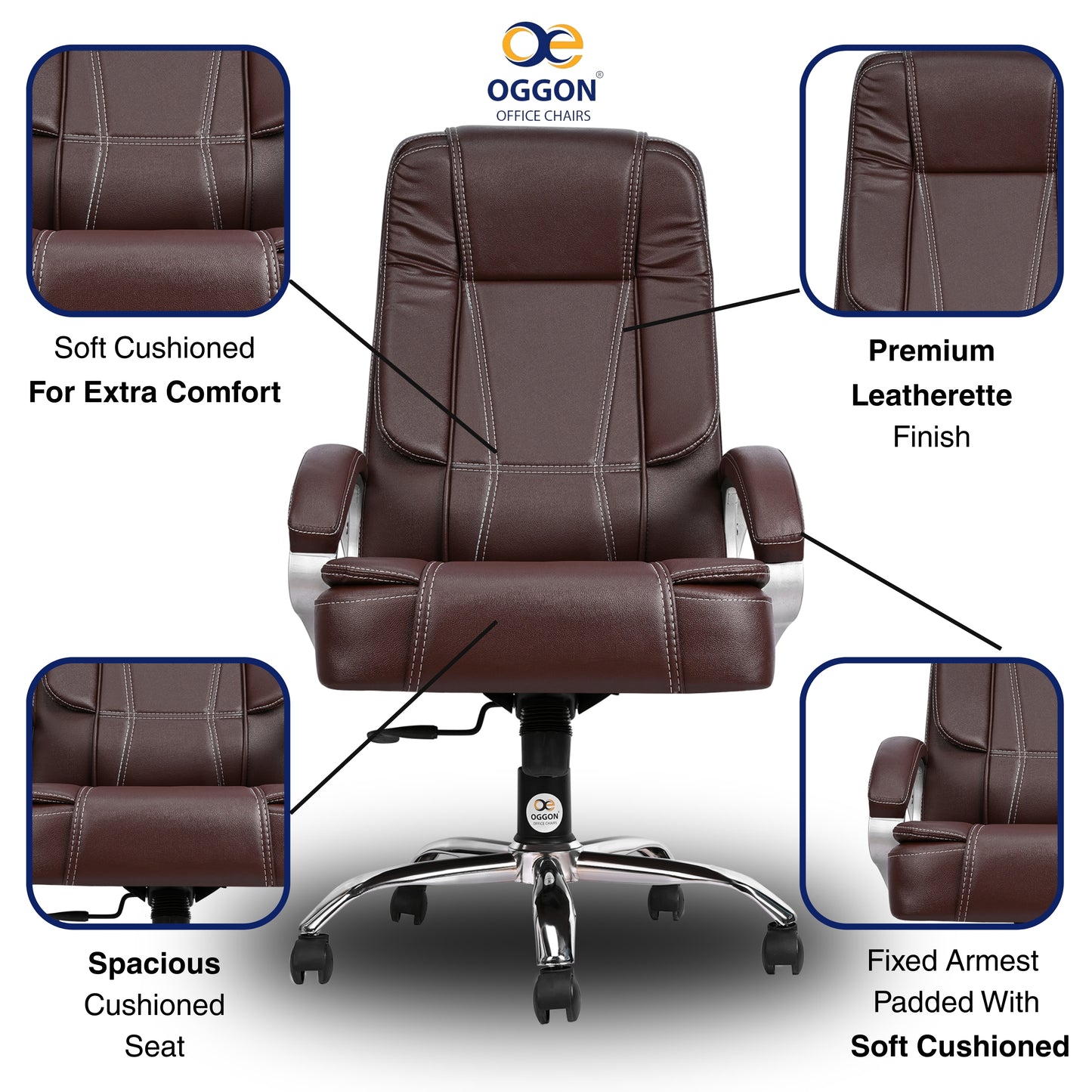 Oggon Charmer High Back Ergonomic Executive Leatherette Office Chair with Lumbar Support