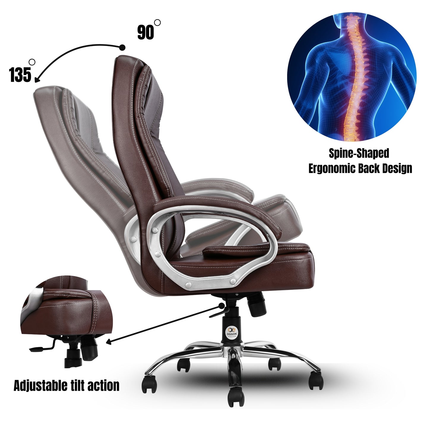 Oggon Charmer High Back Ergonomic Executive Leatherette Office Chair with Lumbar Support