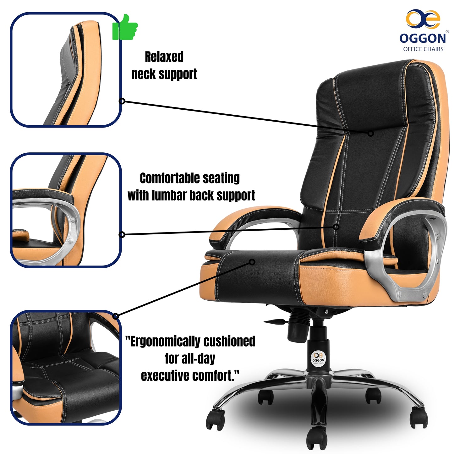 Oggon Charmer High Back Ergonomic Executive Leatherette Office Chair with Lumbar Support