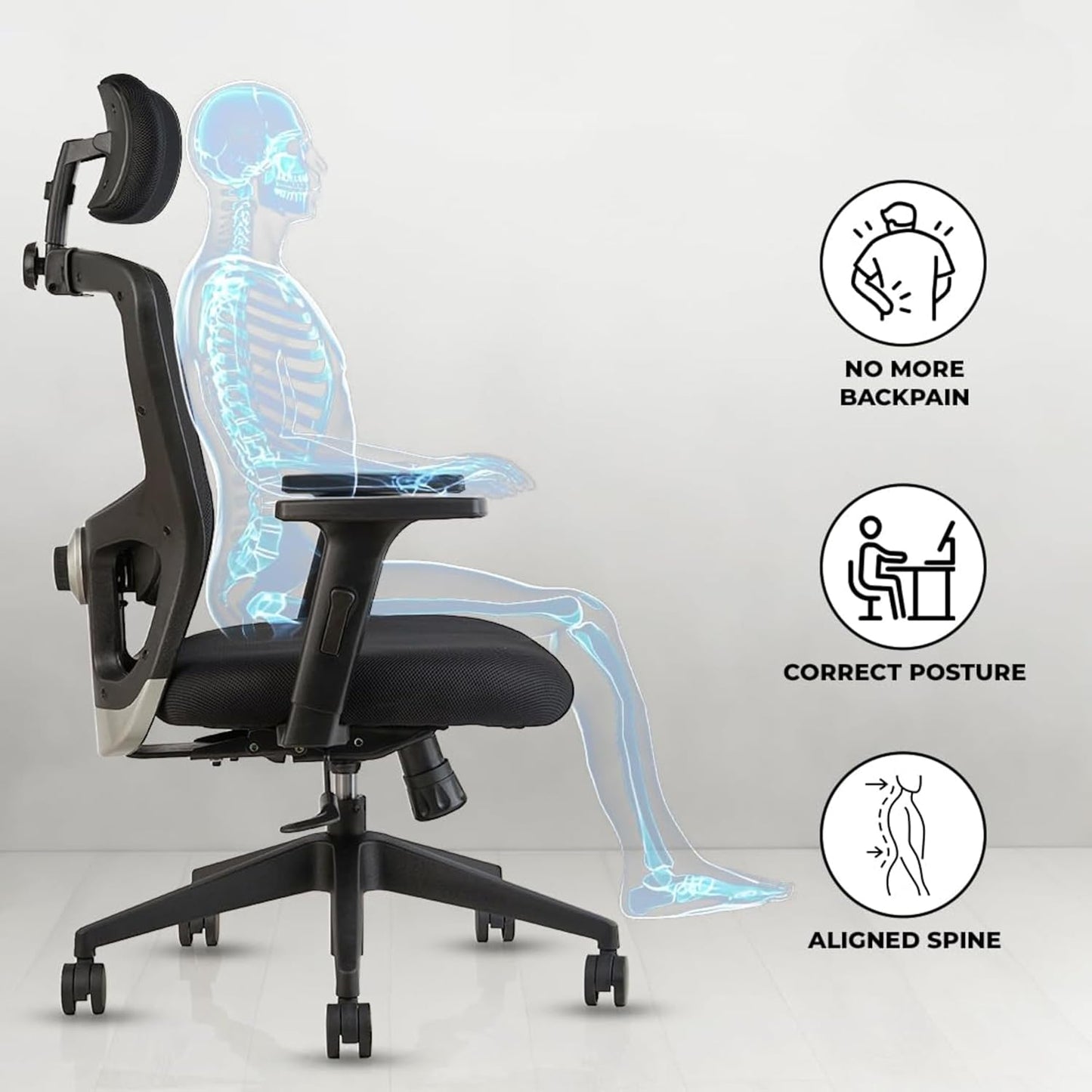 Oggon Victoria Ergonomic Mesh Office Chair with Headrest & 3D Adjustable Armrests