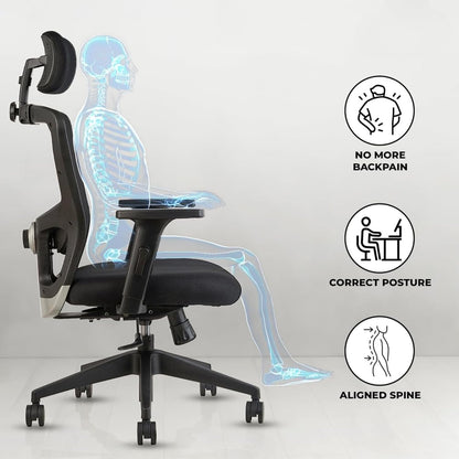 Oggon Victoria Ergonomic Mesh Office Chair with Headrest & 3D Adjustable Armrests