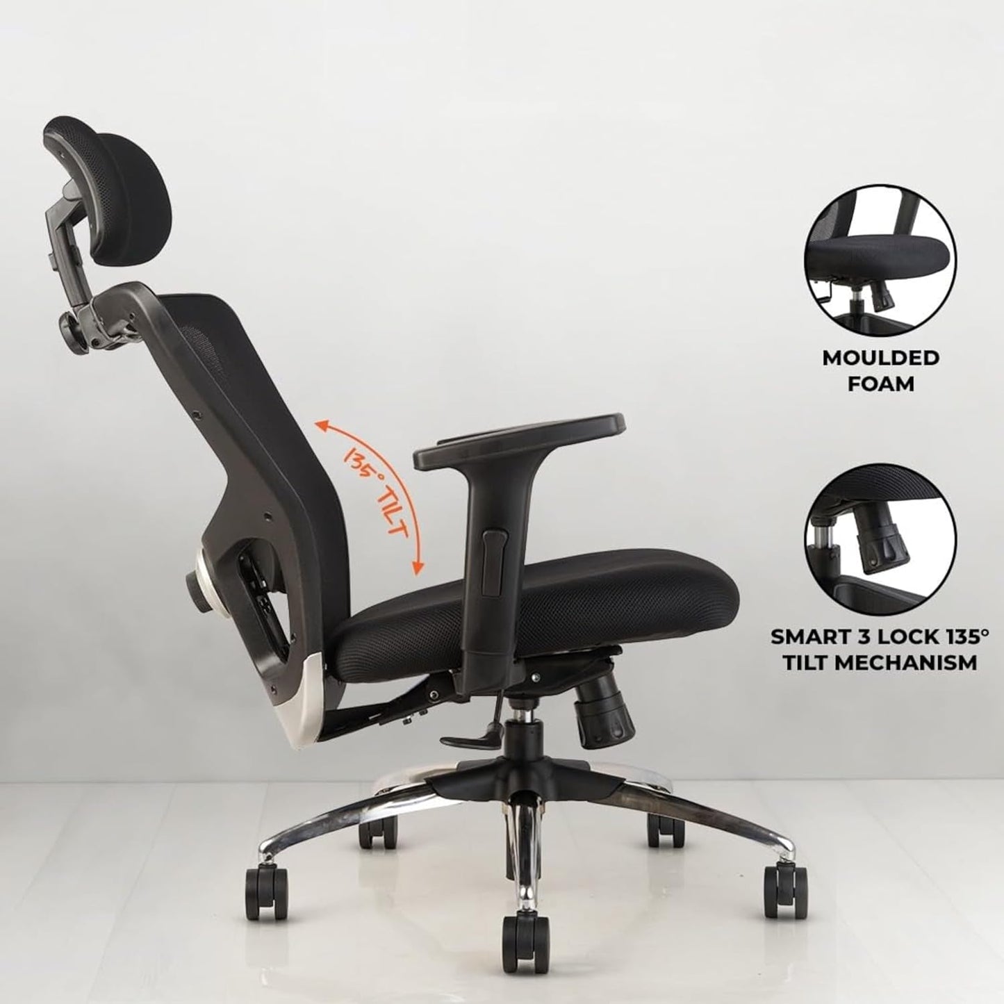Oggon Victoria Ergonomic Mesh Office Chair with Headrest & 3D Adjustable Armrests
