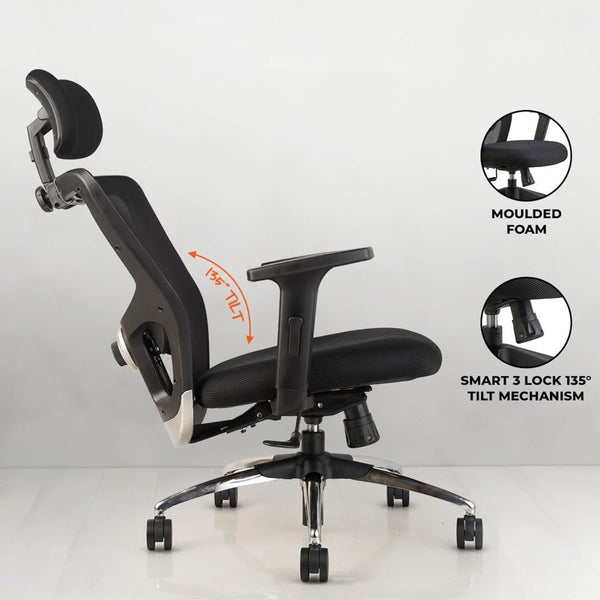 Victoria Ergonomic Mesh Seat with Adjustable Headrest, Adjustable Armrests & Multi-Position Lock | Chrome Base High Back Comfort | 3 Years Warranty