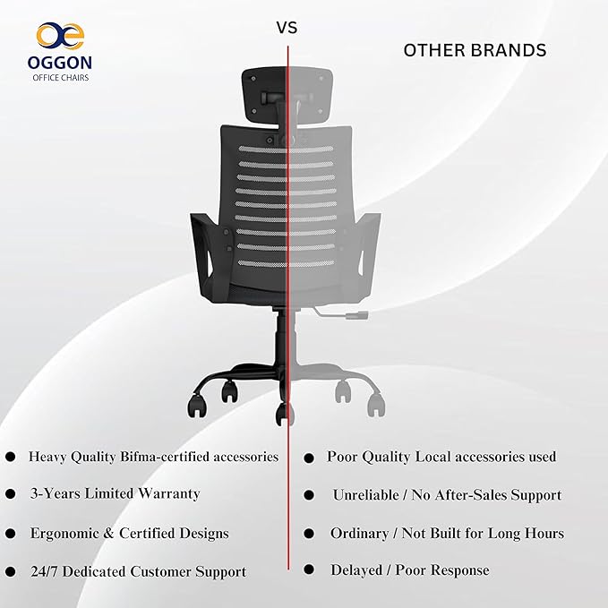 OGGON Irish High Back Ergonomic Mesh Office Chair | Professional Computer Seating