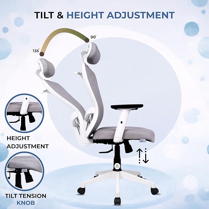 OGGON Marcoos High Back Ergonomic Mesh Office Chair – Adjustable Headrest & Armrests | 3 Years Warranty