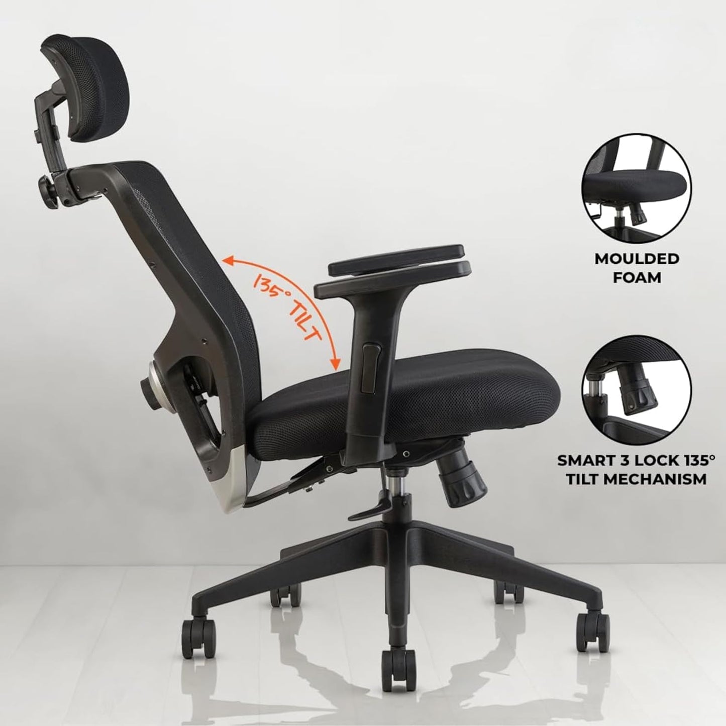 Oggon Victoria Ergonomic Mesh Office Chair with Headrest & 3D Adjustable Armrests