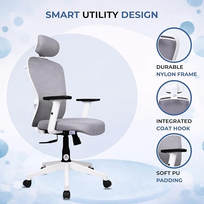 OGGON Marcoos High Back Ergonomic Mesh Office Chair – Adjustable Headrest & Armrests | 3 Years Warranty