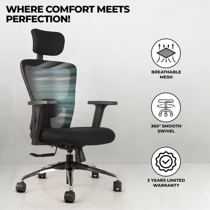 Oggon Victoria Ergonomic Mesh Office Chair with Headrest & 3D Adjustable Armrests