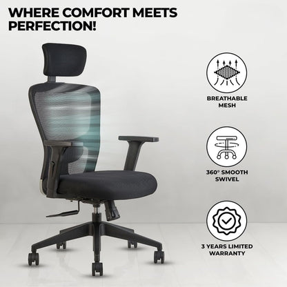 Oggon Victoria Ergonomic Mesh Office Chair with Headrest & 3D Adjustable Armrests