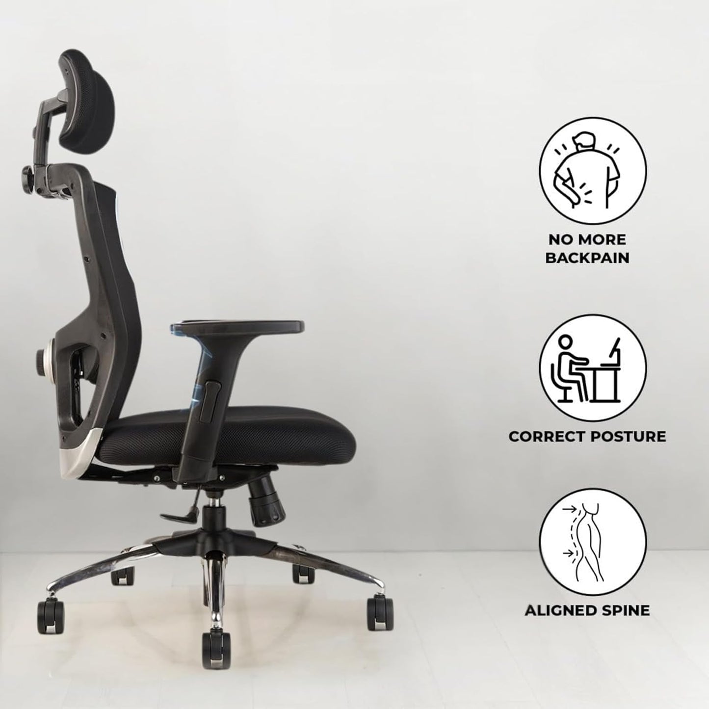Oggon Victoria Ergonomic Mesh Office Chair with Headrest & 3D Adjustable Armrests