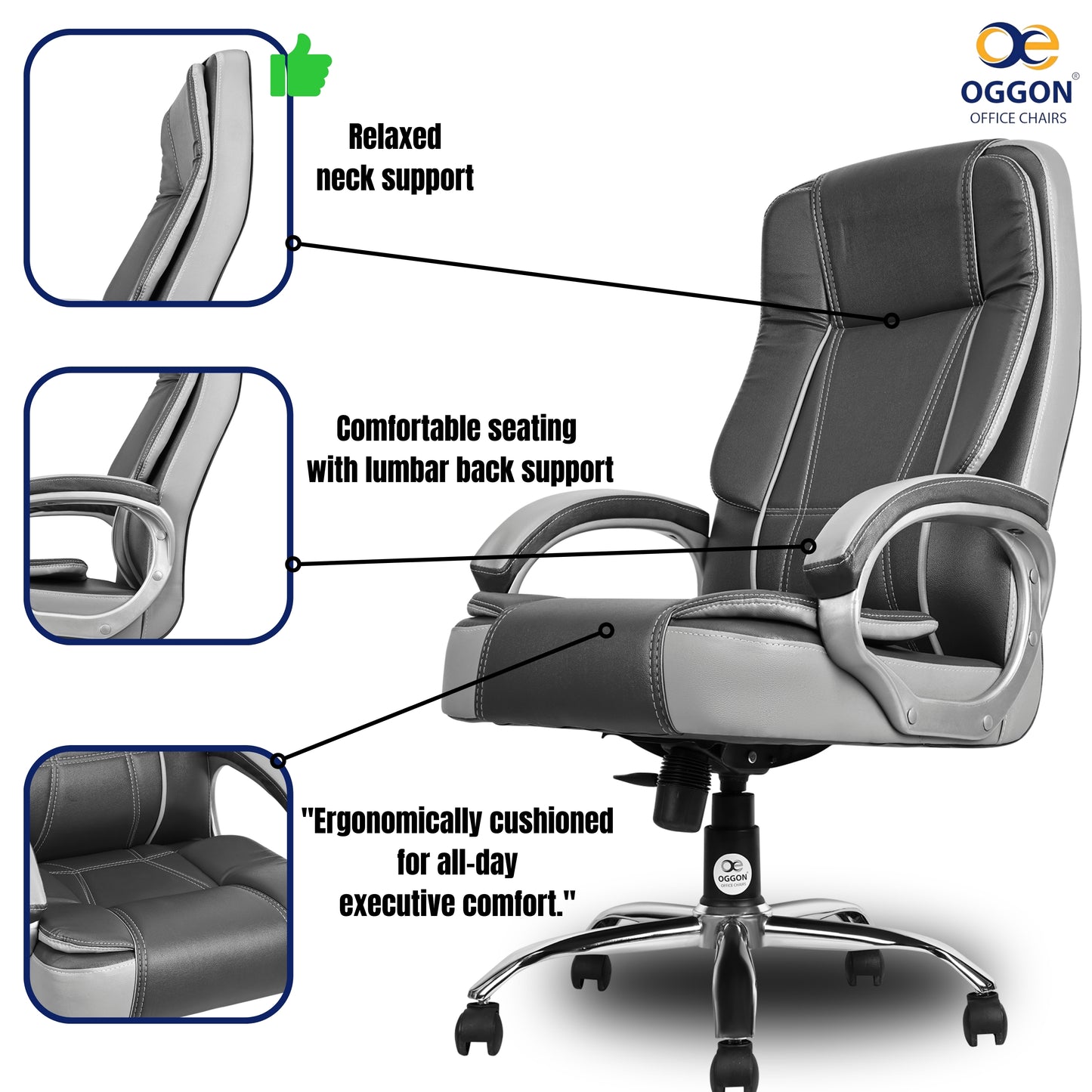 Oggon Charmer High Back Ergonomic Executive Leatherette Office Chair with Lumbar Support