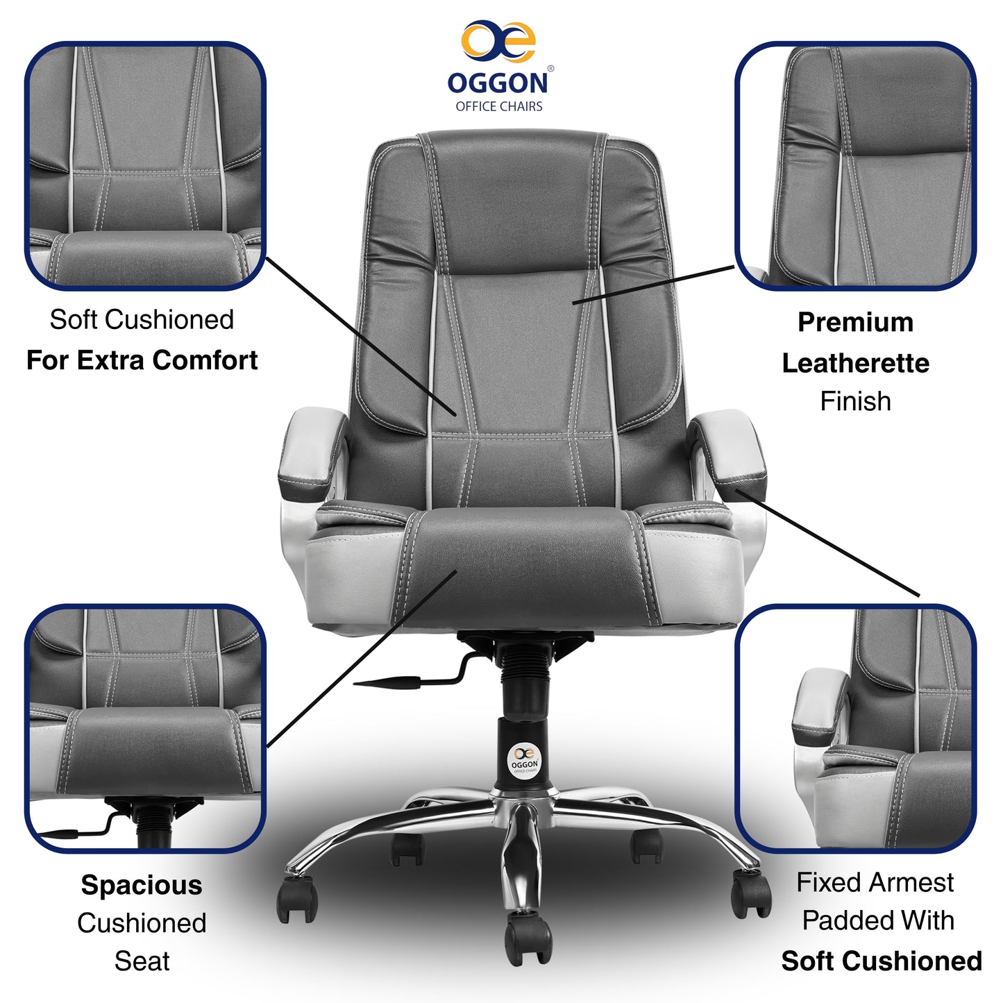 Oggon Charmer High Back Ergonomic Executive Leatherette Office Chair with Lumbar Support