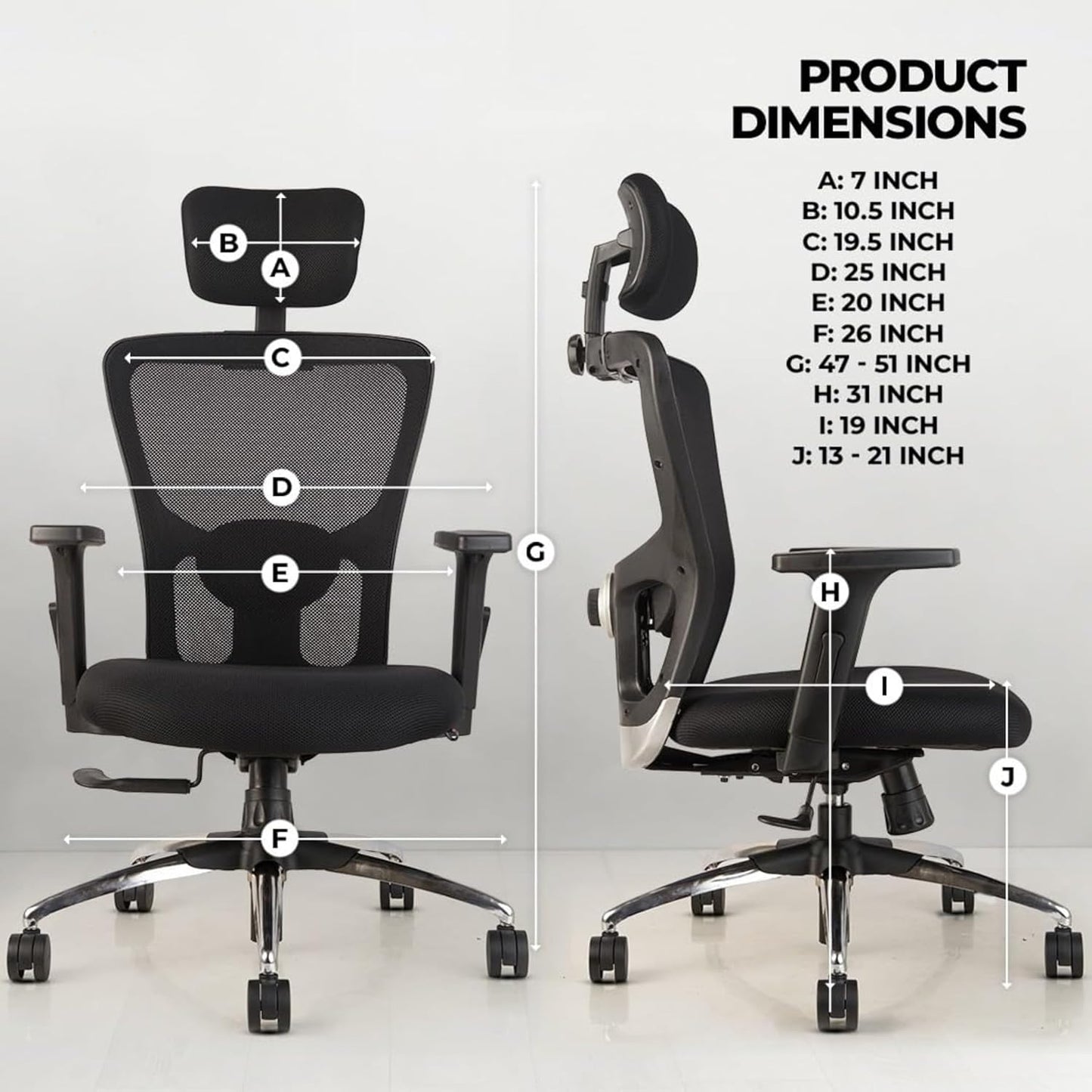 Oggon Victoria Ergonomic Mesh Office Chair with Headrest & 3D Adjustable Armrests