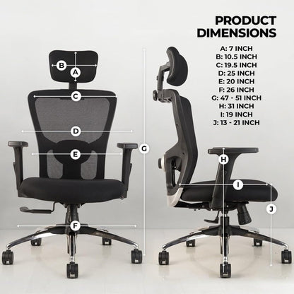 Oggon Victoria Ergonomic Mesh Office Chair with Headrest & 3D Adjustable Armrests