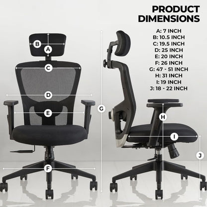 Oggon Victoria Ergonomic Mesh Office Chair with Headrest & 3D Adjustable Armrests