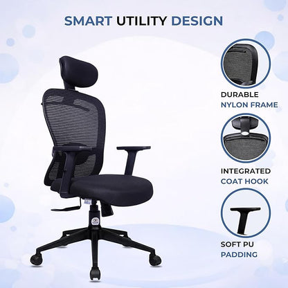 OGGON Marcoos High Back Ergonomic Mesh Office Chair – Adjustable Headrest & Armrests | 3 Years Warranty