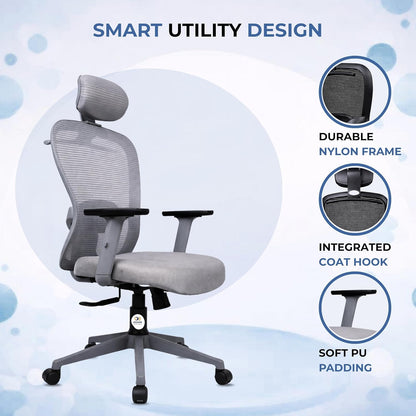 OGGON Marcoos High Back Ergonomic Mesh Office Chair – Adjustable Headrest & Armrests | 3 Years Warranty