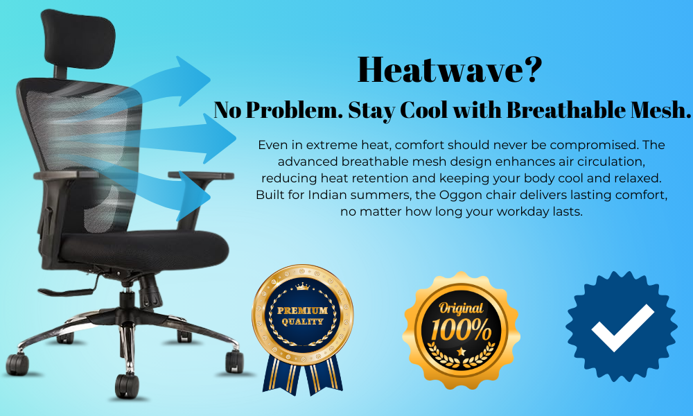 Oggon Victoria Ergonomic Mesh Office Chair with Headrest & 3D Adjustable Armrests