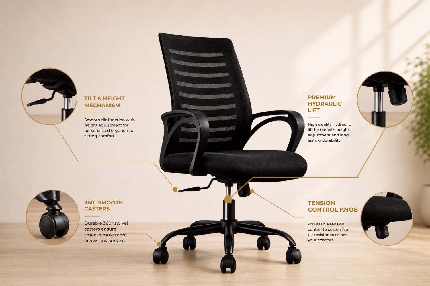 OGGON Irish Ergonomic Mesh Office Chair – Mid Back