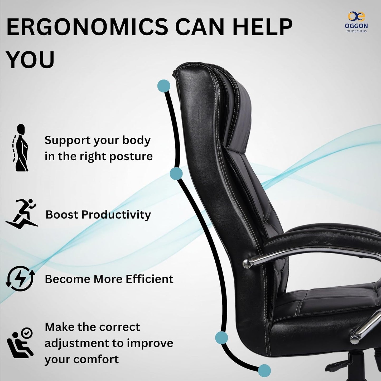 Oggon Alexander Ergonomic Executive Leatherette High Back Office Chair with Lumbar Support