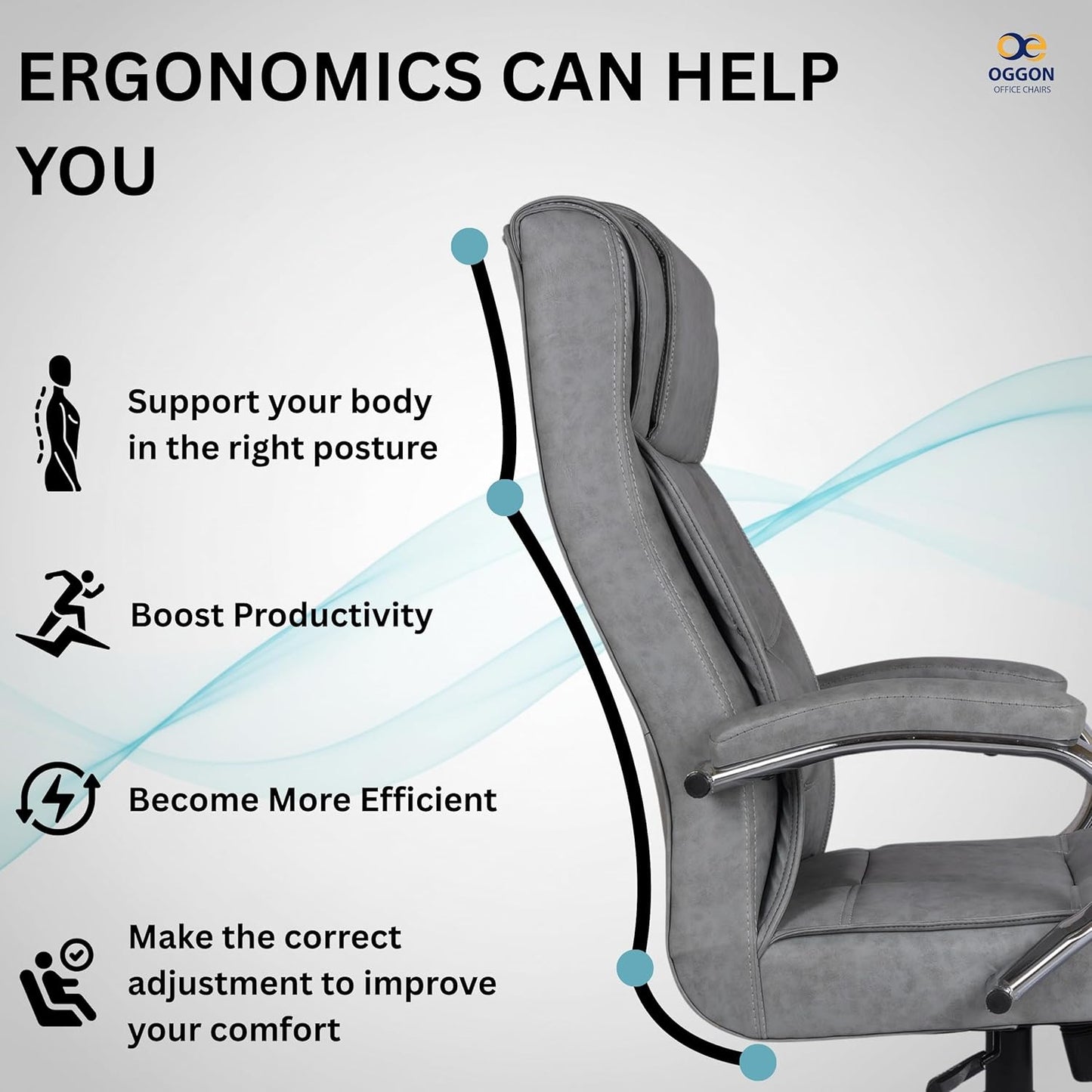 Oggon Alexander Ergonomic Executive Leatherette High Back Office Chair with Lumbar Support