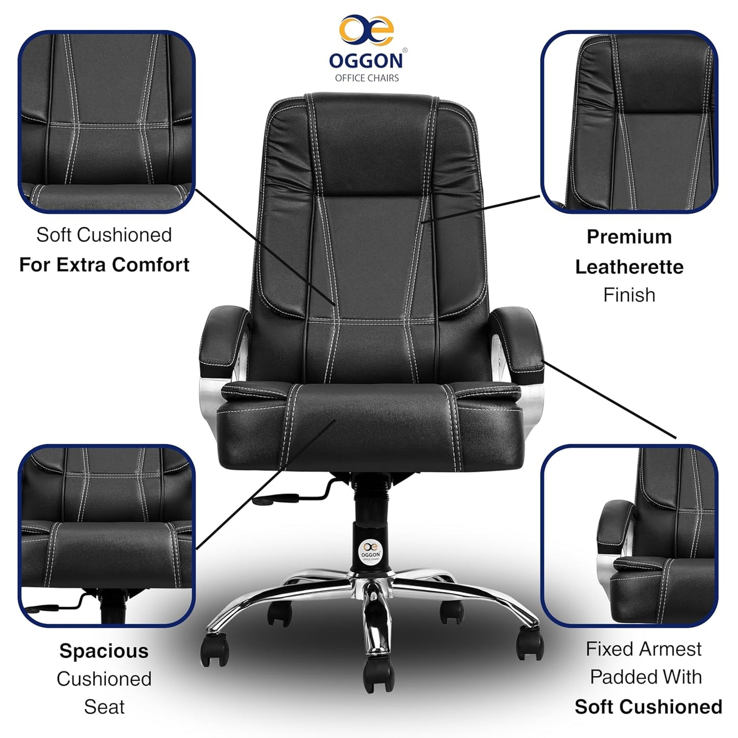 Oggon Charmer High Back Ergonomic Executive Leatherette Office Chair with Lumbar Support