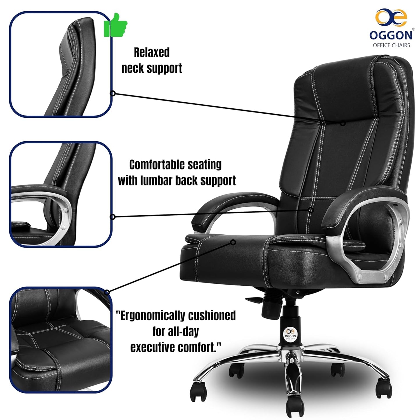 Oggon Charmer High Back Ergonomic Executive Leatherette Office Chair with Lumbar Support
