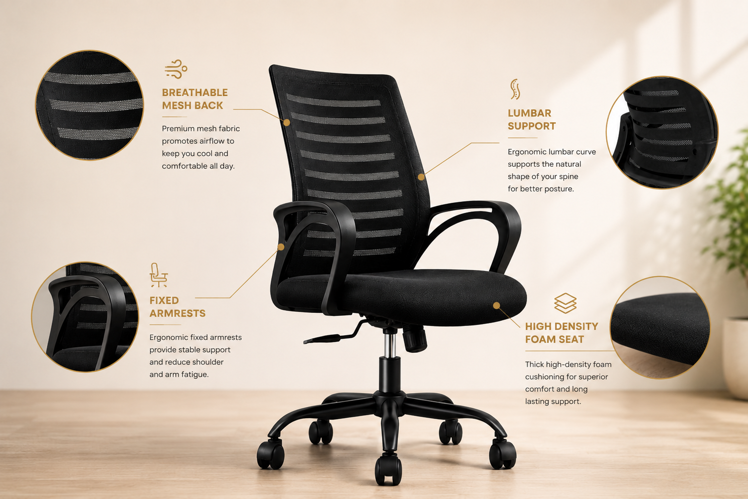 OGGON Irish Ergonomic Mesh Office Chair – Mid Back
