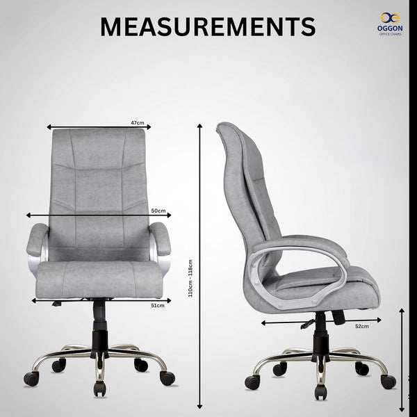 Oggon Marley High Back Revolving Office Chair – Ergonomic Leatherette Orthopedic Boss Chair with Cushioned Armrest, Heavy Duty Chrome Base, Pre-Assembled, 3-Year Warranty