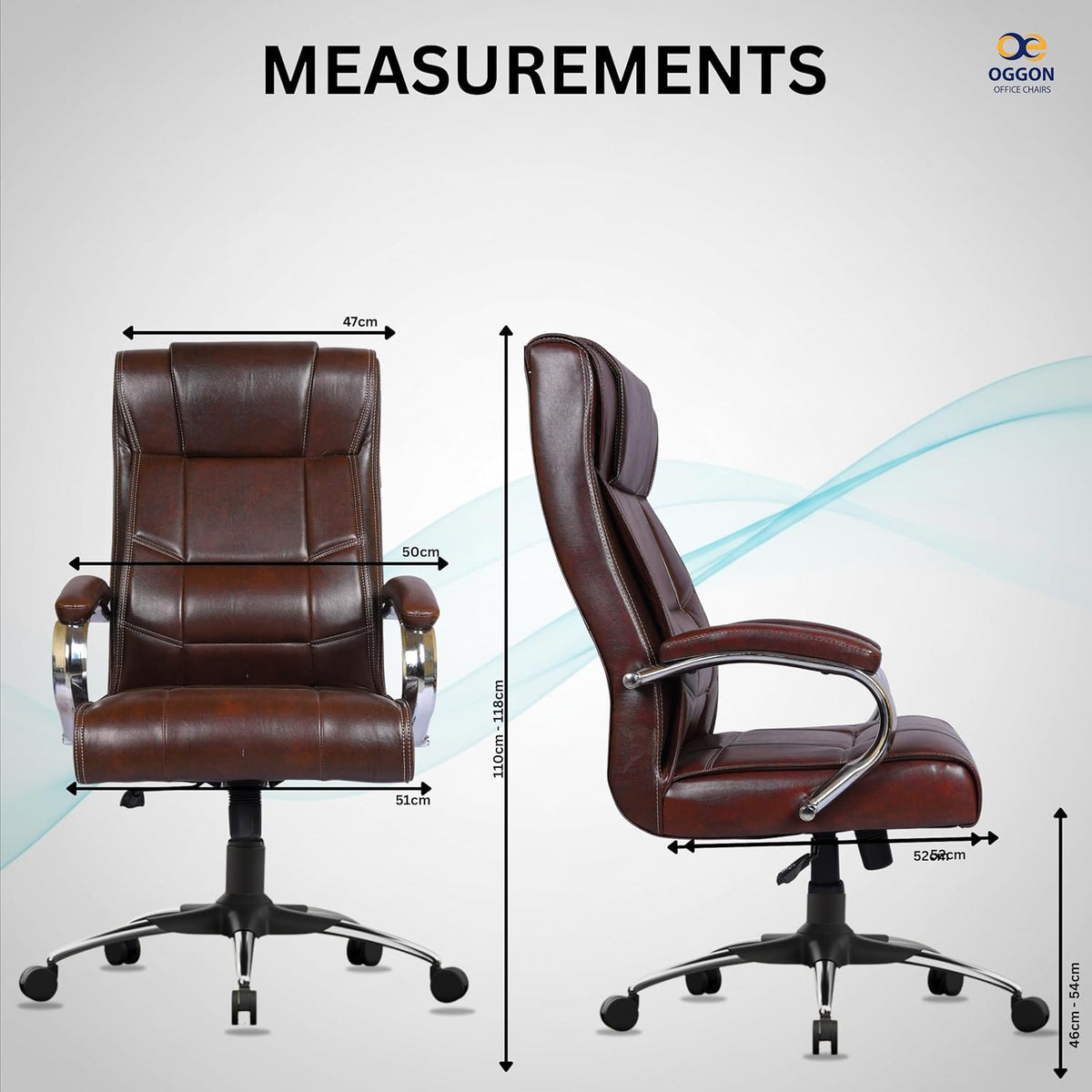 Oggon Alexander brown leatherette office chair with chrome base and caster wheels