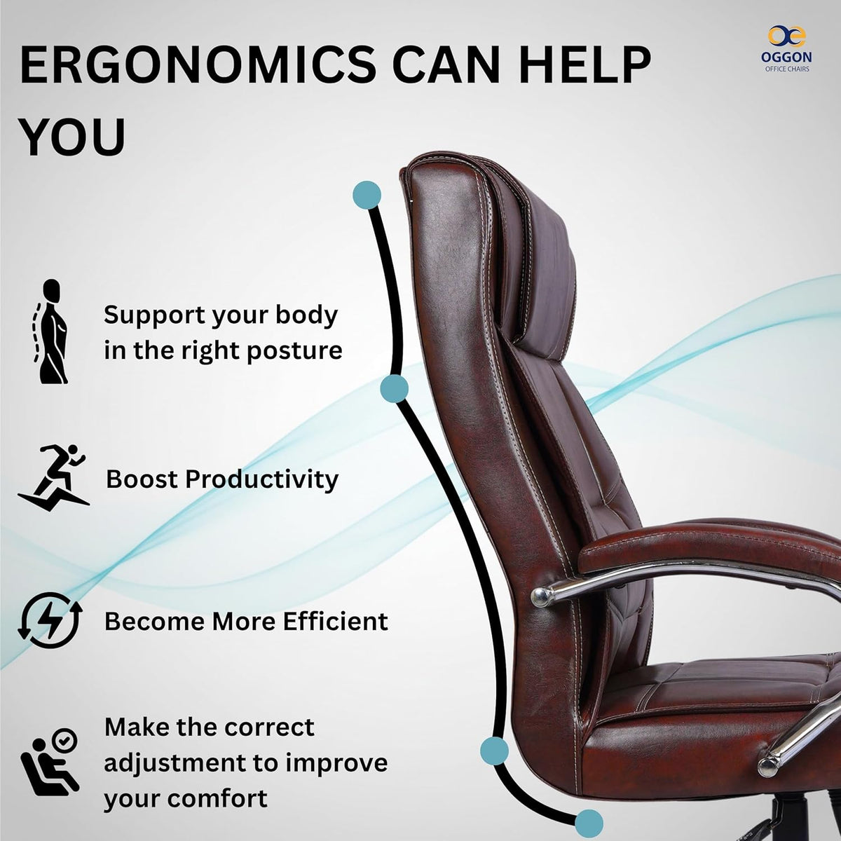 Oggon Alexander brown executive chair with padded armrests and lumbar back support
