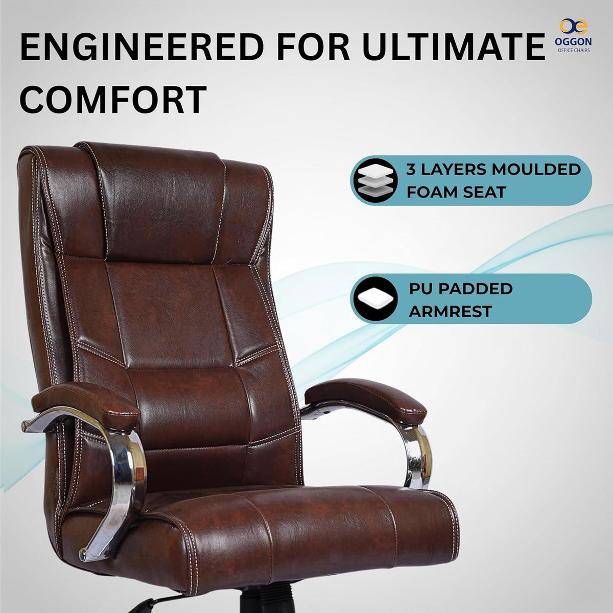 Oggon Alexander executive office chair in brown leatherette with high back design