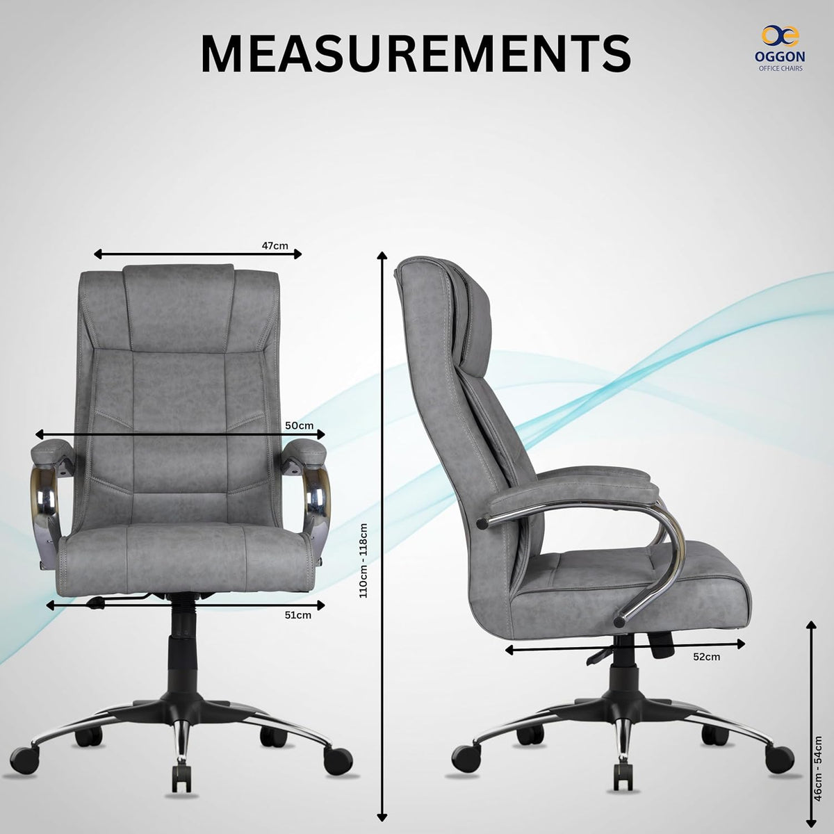 Oggon Alexander grey executive revolving chair with height adjustment and recline