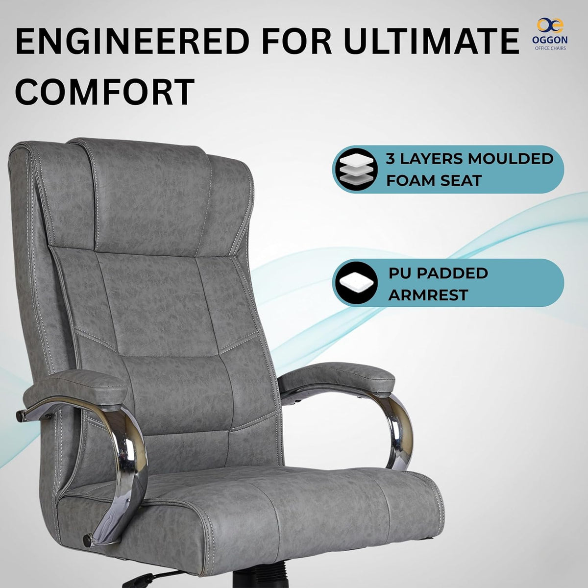 Oggon Alexander grey leatherette boss chair with adjustable lumbar support