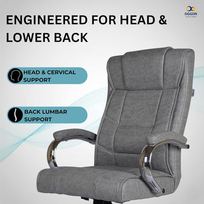 Oggon Alexander executive office chair in grey leatherette with ergonomic high back