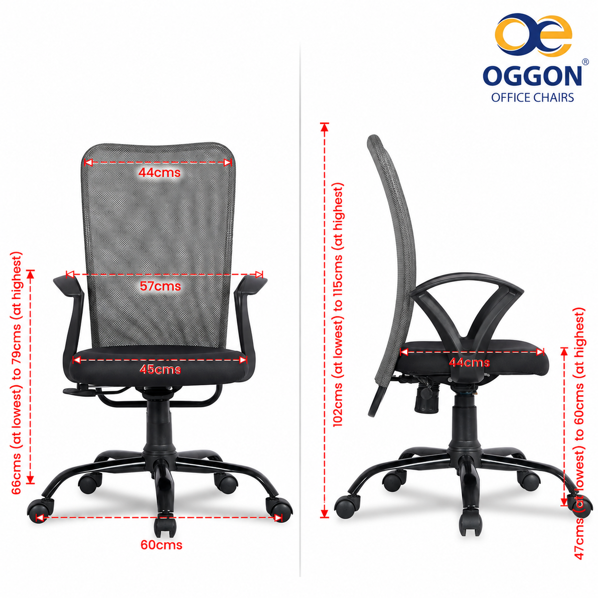 Oggon Breeze Mid Back Mesh Ergonomic Office Chair