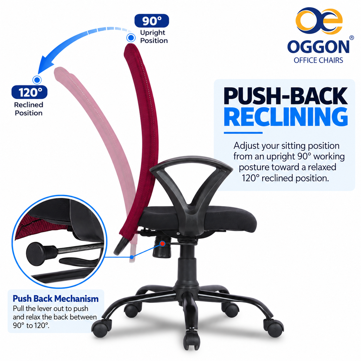 Oggon Breeze Mid Back Mesh Ergonomic Office Chair