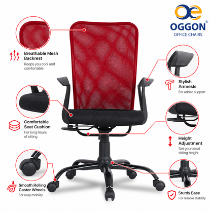 Oggon Breeze Mid Back Mesh Ergonomic Office Chair