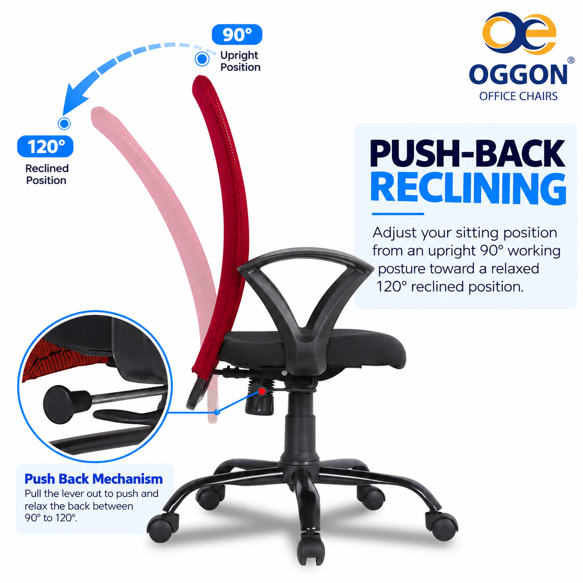 Oggon Breeze Mid Back Mesh Ergonomic Office Chair