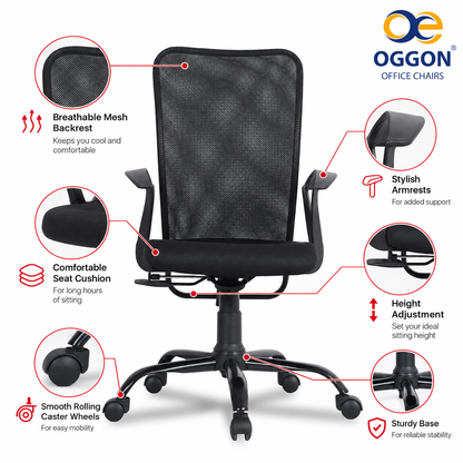 Oggon Breeze Mid Back Mesh Ergonomic Office Chair