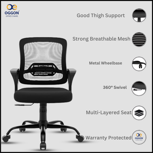 Oggon Ergolux ergonomic mesh office chair with contoured backrest and orthopedic lumbar support