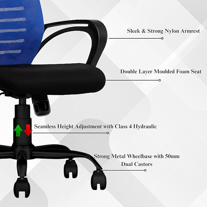 Oggon Irish mid back mesh office chair backrest and frame detail