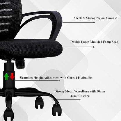 Oggon Irish mid back mesh chair with breathable backrest for Indian summers