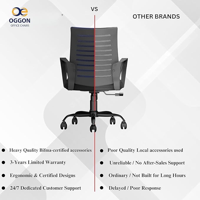 Oggon Irish mid back mesh chair in grey and black for study tables
