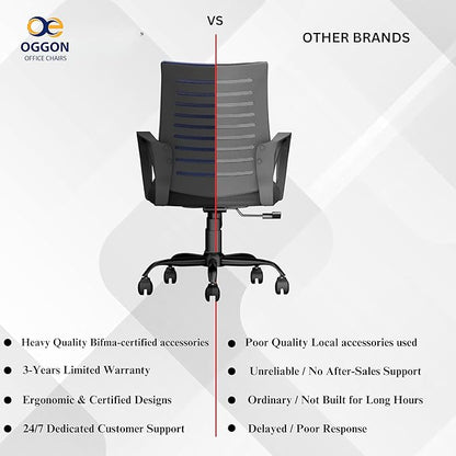 Oggon Irish mid back mesh chair in grey and black for study tables