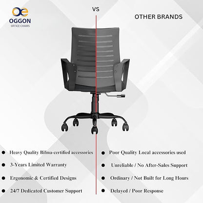 Oggon Irish mid back office chair with posture supporting backrest curve